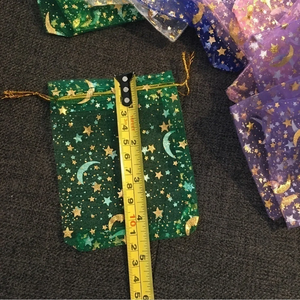 12 Count - Moon + Star Small Jewelry Organza Drawstring Bags, ~4 x 5 inches